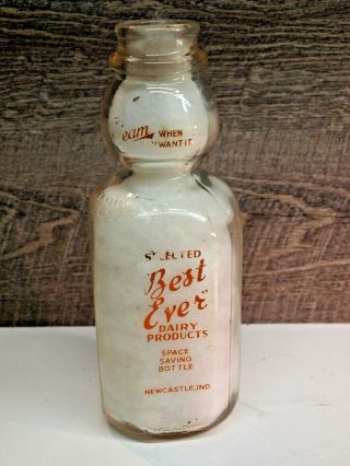 Vintage Best Ever Dairy Products Cream Top 1 Quart Milk Bottle Newcastle,  Ind