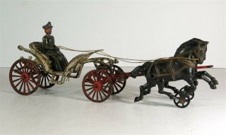 1890s Cast Iron Horse Drawn Victoria Phaeton Carriage Toy By Hubly Manufacturing
