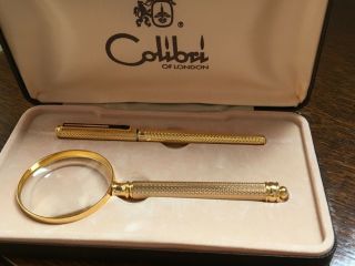 Vintage Colibri Of London Gold Plated Magnifying Glass & Ballpoint Pen Set