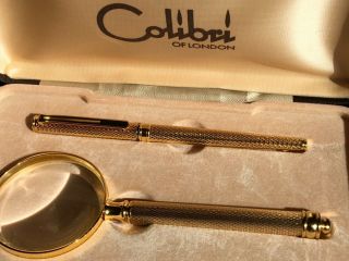 Vintage Colibri of London Gold Plated Magnifying Glass & Ballpoint Pen Set 2