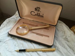 Vintage Colibri of London Gold Plated Magnifying Glass & Ballpoint Pen Set 3