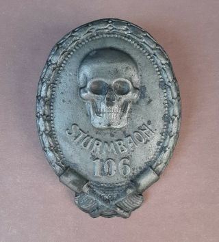 Antique Ww 2 German Death Head Badge For Cap.  Skull Pendant.  Sturmbaon 106.  Ww2.