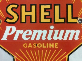 Vintage Porcelain Shell Premium Gasoline 12” x 12” Enamel Sign. 2