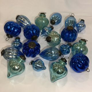 20 Mercury Glass Christmas Ornaments Kugel Style Blue Green Heavy
