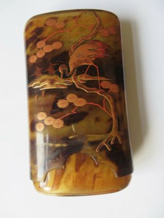 Antique Japanese Tortoise Shell Meiji Maki - E Lacquered Cigar Case 19th C.