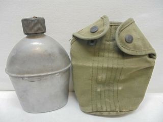 Vintage Military Wwii Canteen Metal Us Vollrath 1945 And Canvas Cover