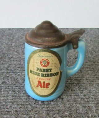 Vintage Pabst Blue Ribbon 3 " Miniature Beer Mug Lidded Stein