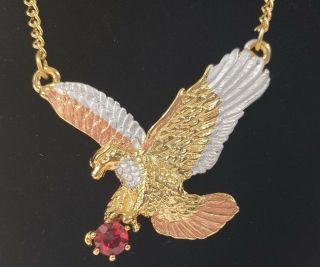 American Eagle 2 Toned With Red Ruby Gold Neclace Women ' s Costume Jewelry 9 