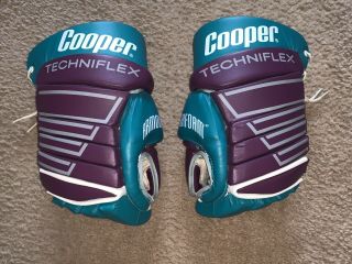 Vintage Cooper Techniflex Hockey Gloves Size 14” Anaheim Ducks (eggplant / Teal)