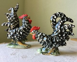 Vintage Pair Tall Ceramic Ancona Rooster Hen Chicken Figurines Boho Farm Decor