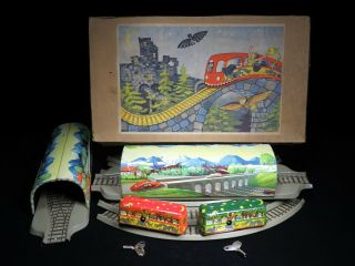 Vintage German Wind Up Halloween Train Boxed Set