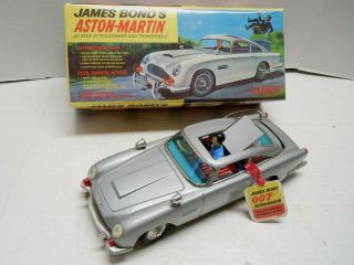 1964 Japan Gilbert James Bond Tin Battery Op Aston Martin Car & Box.  A, .  Runs.