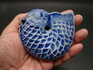 Chinese 19th Century Blue Glazed Porcelain Fish Shape Water Dropper V3013