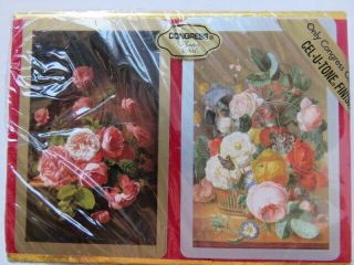 Congress Playing Cards Boxed Set Of 2 Decks Flowers Roses Velour Red