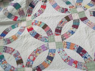 Vintage Handmade Hand Stitched Double Wedding Ring Quilt Approx 86 X 65