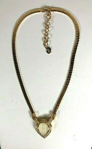 Vintage Christian Dior Gold Tone Choker Necklace Rhinestones Signed Euc