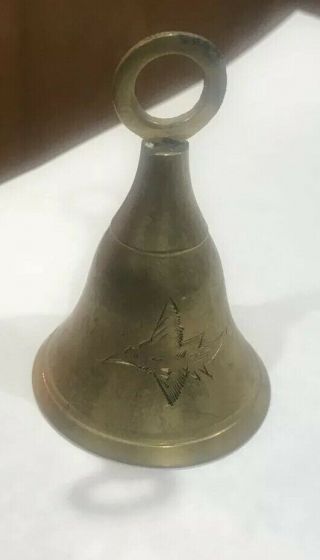 Vintage Small Brass Bell Etched Birds Design 2 7/8 " Tall 1 7/8 " Across India