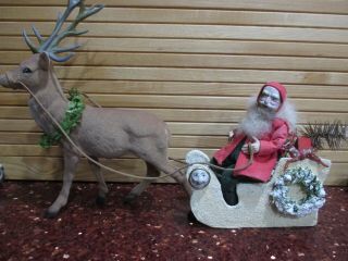Vintage Miniature Santa Sleigh Pulled By Deer Norma Decamp