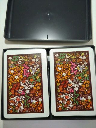 Vintage Kem Plastic Playing Cards Two Decks In Case Fantasy Floral Pattern