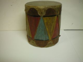 Vintage Pueblo Native American Painted Cottonwood Drum