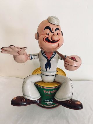 1940s Or 50s Tin Litho Smoking Popeye Toy W/ Box Linemar Battery Operated