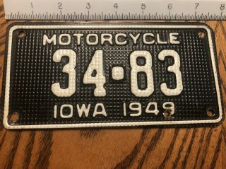 1949 Low Numbers Iowa Waffle Motorcycle License Plate Vintage Indian