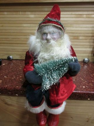 20 " Norma Decamp Santa In Burgandy,  Black Pants Boots,  Tree