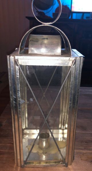 Vintage Hanging Candle Holder Metal Lantern With Glass Sides 3