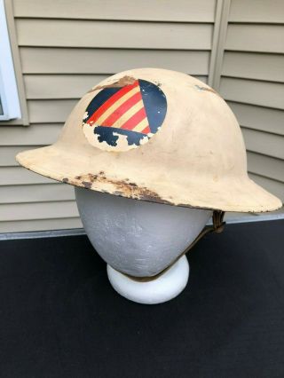 Wwii U.  S.  Civil Defense Steel Air Raid Warden Helmet W/ Liner & Chin Strap