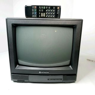 Vintage Hitachi Ct1394w 13 " Crt Solid State Wood Grain Color Tv 1991 W Remote