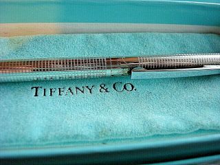 Vintage Tiffany & Co Sterling Silver Ballpoint Pen Un Known Logo,  Box And Pouch