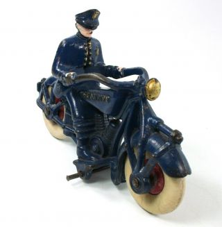 1930s 7” Hubley Champion Cast Iron Motorcycle With Policeman Nr