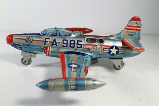 USAF STARFIRE MILITARY AIRPLANE,  Japan (Yonezawa) tin toy 1950s EXC sparks 2