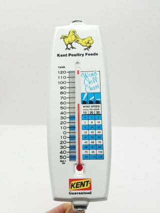Vintage Kent Poultry Feed Advertising Thermometer Chicks Graphic Wind Chill Usa