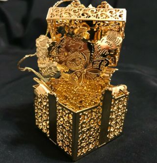 Danbury Gold Plated 2000 Teddy Bear In An Open Box Christmas Ornament