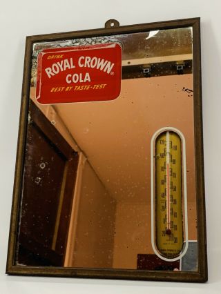 Vtg Royal Crown Cola Thermometer Mirror Usa Advertising Sign 1960 12”