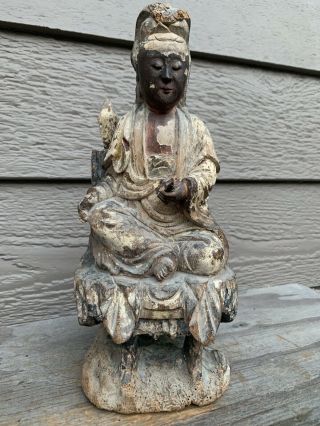 Chinese Antique Wood Buddha Guanyin Qing China Asian
