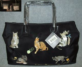 Nwt Sydney Love Black Embroidered Cats Kittens Handbag Tote Purse Pocketbook A,