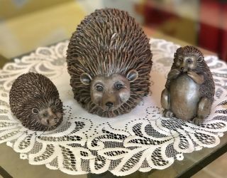 Vintage Hedgehog Porcupine Family Figurines Sculptures Medium Size