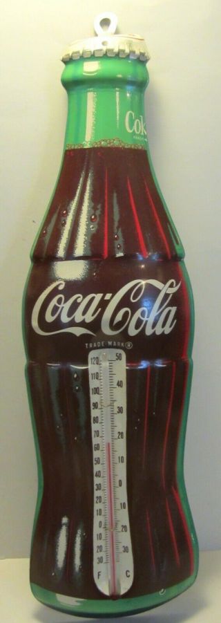 Vintage 60s - 70s Coke Coca Cola Bottle Advertising Litho Tin 17 " Thermometer Sign