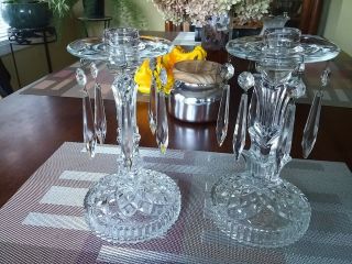 Vintage Cut Crystal/glass Lead Chandelier Candle Holder Set W/ Crystals / Prisms