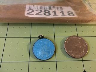 Vintage Sterling Silver Blue Enamel St.  Christopher Medal Pendant Charm 2