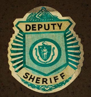Vintage 1950s - 1960s Massachusetts Deputy Sheriff Car Sticker Emblem Obsolete