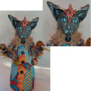 Cat Ooak Fairy Sculpture Handmade Black Anthropomorphic Art Doll Clay Gift