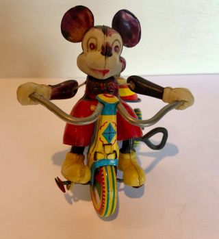 Linemar/ Disney Celluloid/tin Mickey Mouse Wind Up Tricycle Japan Great