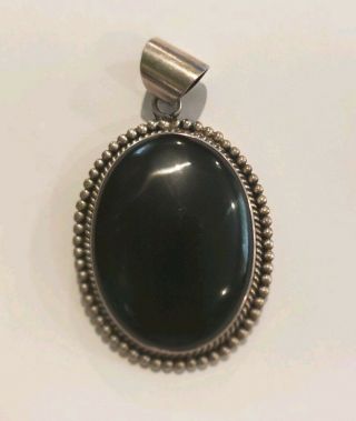 Vintage Sterling Silver And Black Onyx Large Pendant