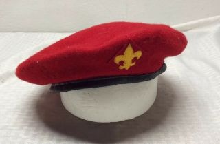 Vintage Official Boy Scout Of America Bsa Red Wool Large Baret Hatcap