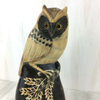 Vintage Hand Carved Buffalo Horn Owl Folk Art Figure