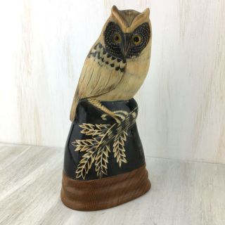 Vintage Hand Carved Buffalo Horn Owl Folk Art Figure 2