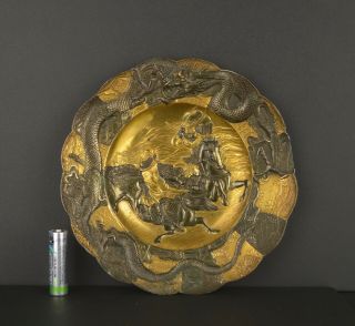 A Japanese Gilded Bronze Chrysanthenum Plate With Samurai Warriors Meiji Period
